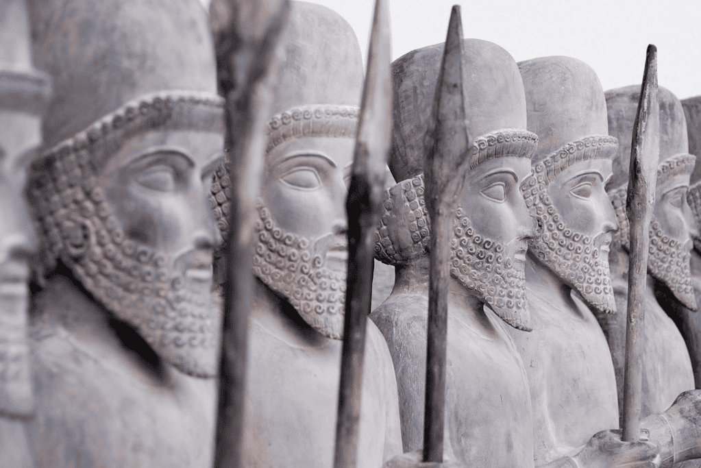 Image of statues of Persian Immortals - the elite soldiers of Xerxes.