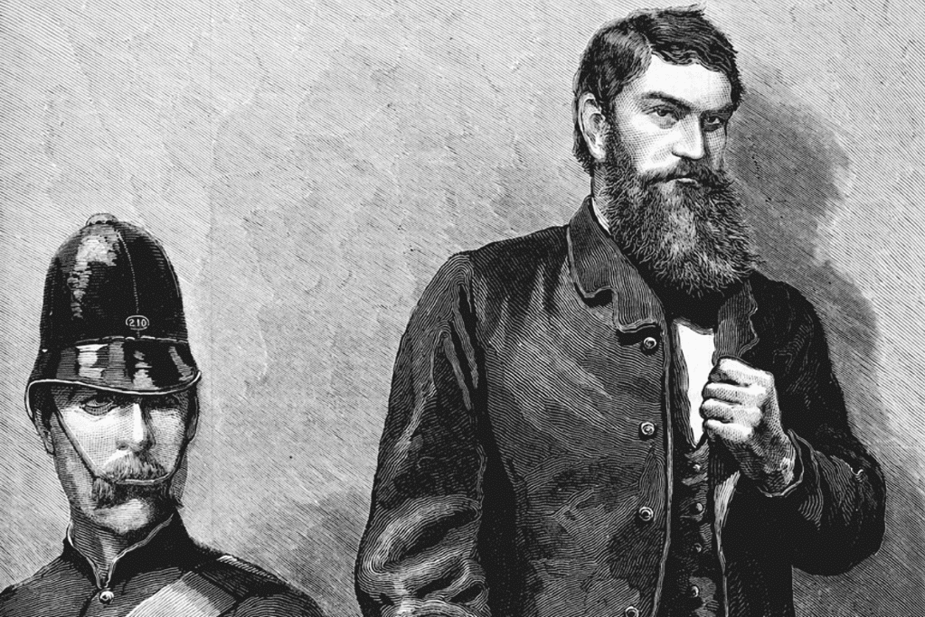 Image of the outlaw Ned Kelly at his trial