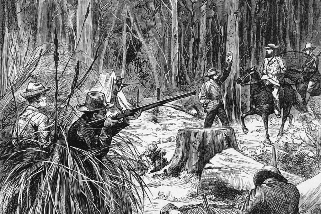 Image of Ned Kelly's gang ambushing the Victorian police