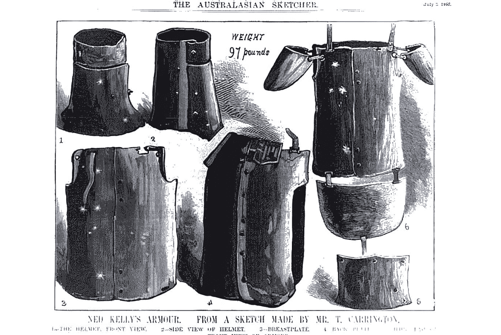 Image of a diagram of Ned Kelly's homemade body armor.