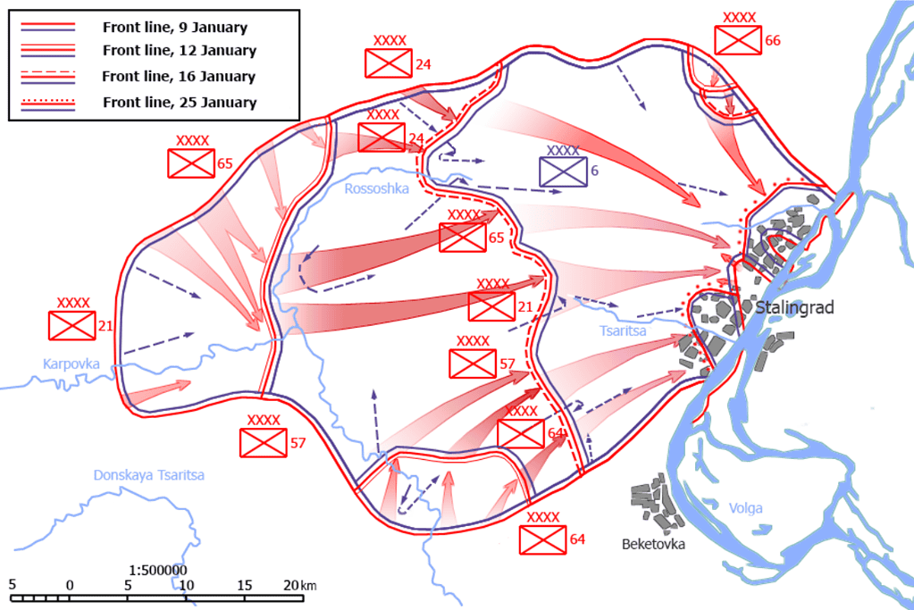 Image of the the axis of advance of Soviet forces during Operation Ring.