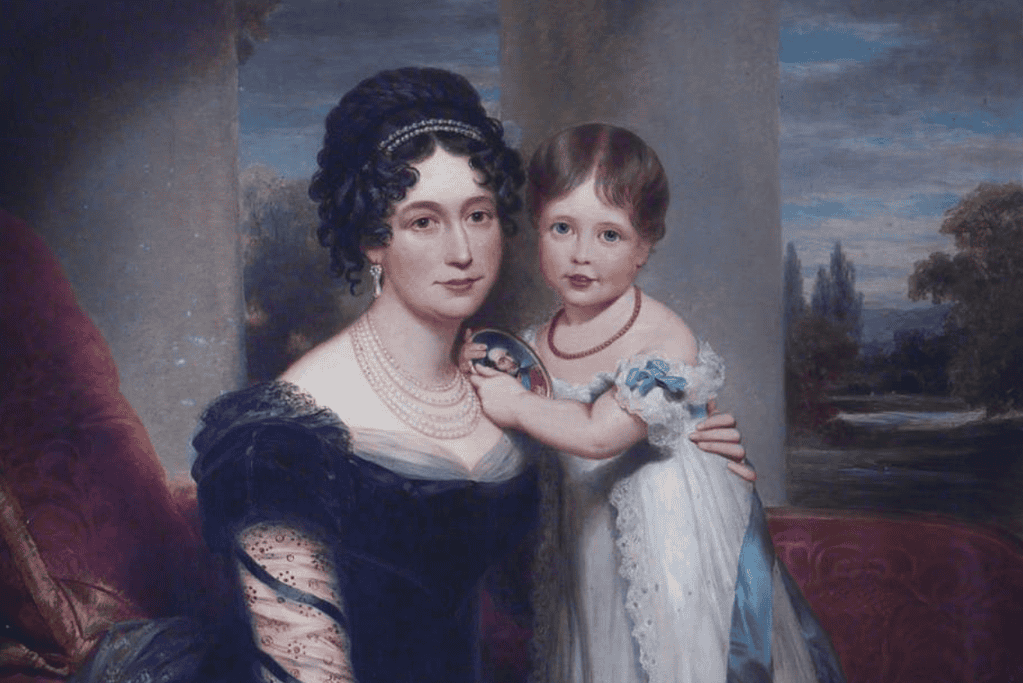Image of Queen Victoria as a child (then Princess Alexandrina Victoria of Kent)  with her mother Princess Victoria of Saxe-Coburg-Saalfeld.