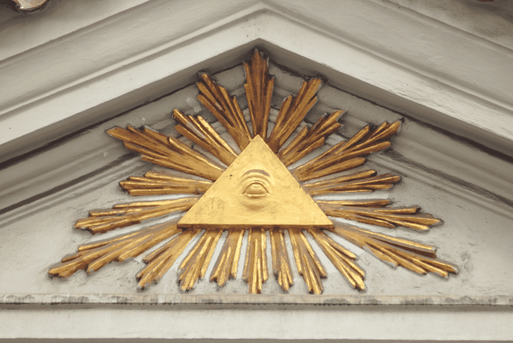 Image of the symbol of the Illuminati on a building's façade.