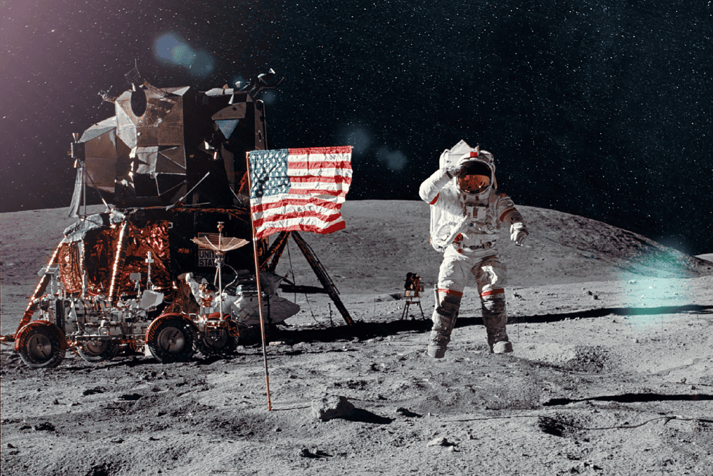 Image of the moon walk during the Apollo 11 mission for a blog post covering famous conspiracy theories.