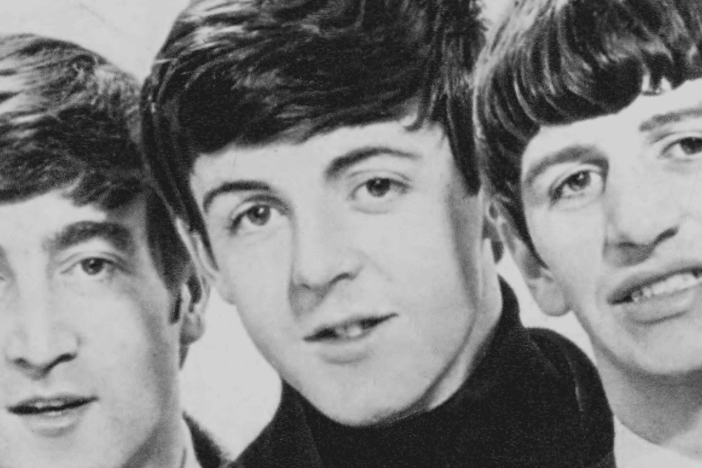 Image of Paul McCarney in 1966, pictured with his Beatle bandmates.