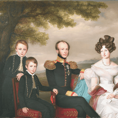 Image of a painting of King William III and the royal family for a post providing a list of kings and queens of the Netherlands.