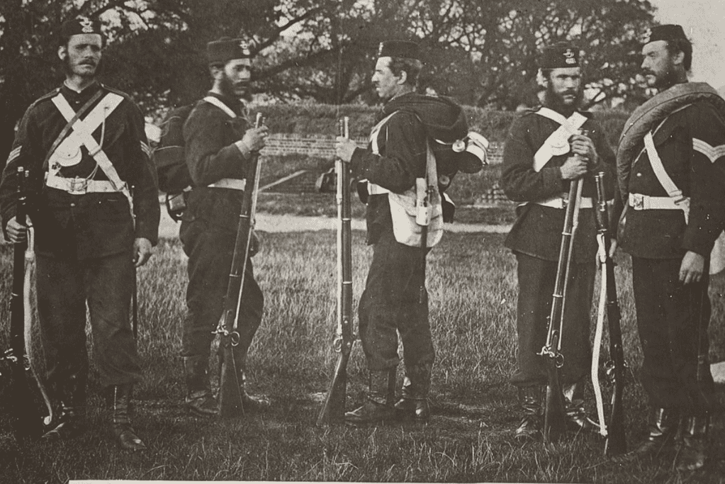 Image of British soldiers from the Durham Regiment  (68th Regiment of Foot) during the New Zealand Wars with the Māori for a blog post covering events in Māori history. 