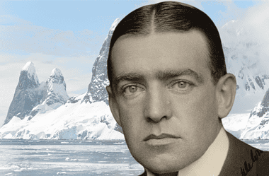 Image of a photo of Ernest Shackleton with an Antarctica backdrop for a blog post covering facts about Ernest Shackleton.