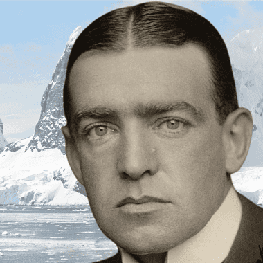 Image of a photo of Ernest Shackleton with an Antarctica backdrop for a blog post covering facts about Ernest Shackleton.