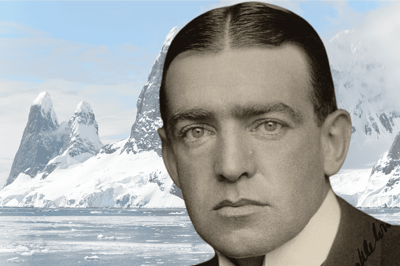 Image of a photo of Ernest Shackleton with an Antarctica backdrop for a blog post covering facts about Ernest Shackleton.