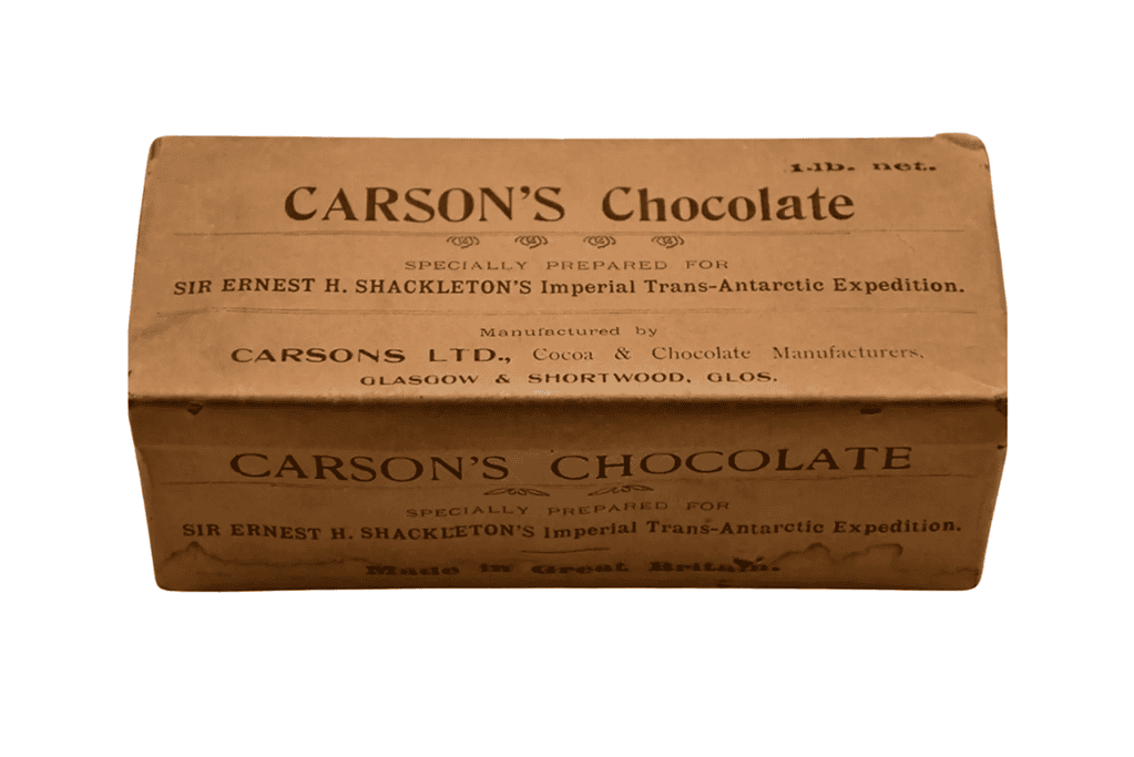 Image of a block of the "official" chocolate of Sir Ernest  Shackleton's Imperial Trans-Antarctic Expedition, 1914-1917.