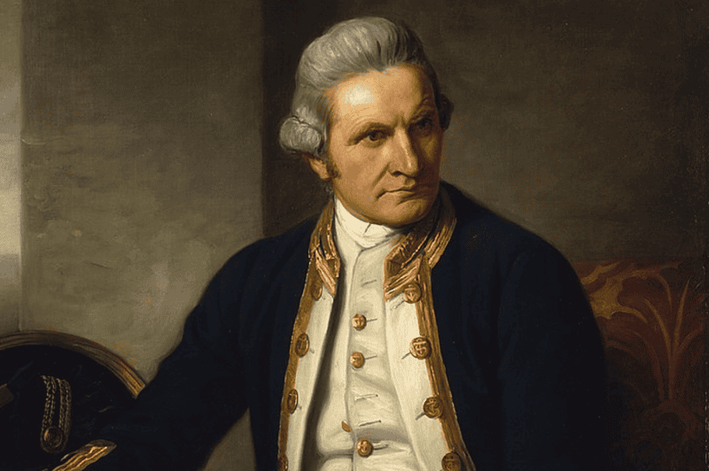 Image of a portrait of Captain James Cook for a blog post covering interesting facts about James Cook.