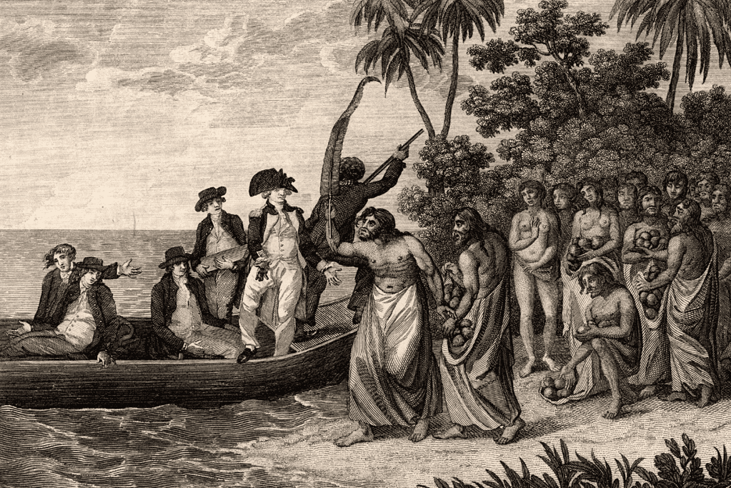 facts-about-james-cook-linguist Image of James Cook coming ashore at the Friendly Islands (modern-day Tonga).