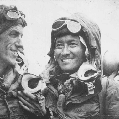 Image of Edmund Hillary and Tenzing Norgay for a blog post covering history's most famous mountain climbers.