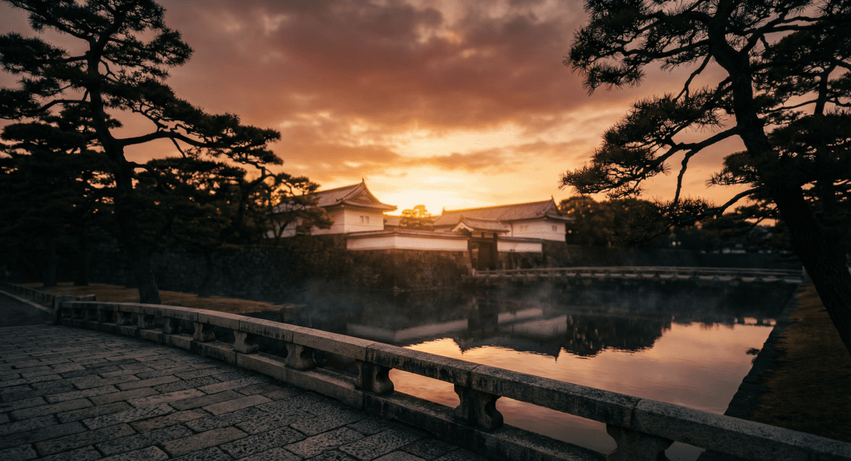 Image of the Imperial Palace Tokyo Nijubashi bridge representing the emperors of Japan.